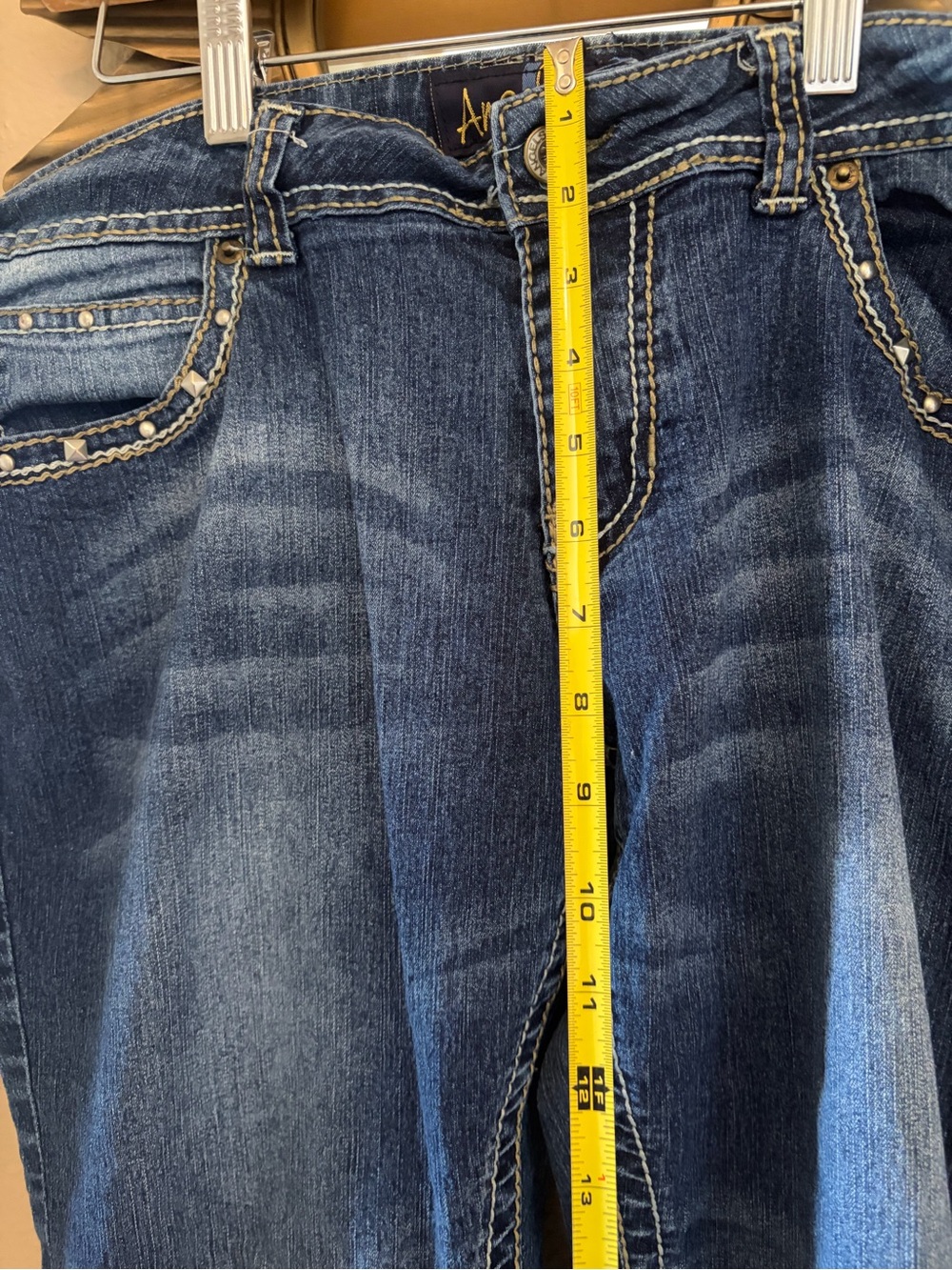 Angels Jeans Metal Stud Capri Dark Denim Size 17 - Picture 12 of 14